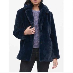 Banana Republic Faux Fur Coat Navy Blue Size Medium